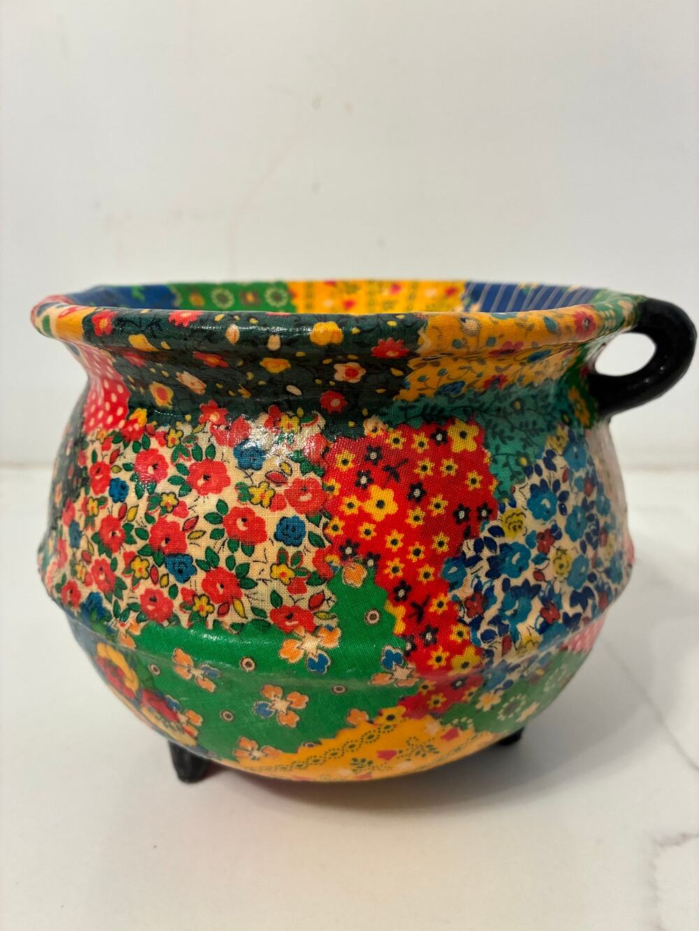 MAM Originals Fort Worth Paper Mache Multicolor Footed Planter Cachepot Vintage